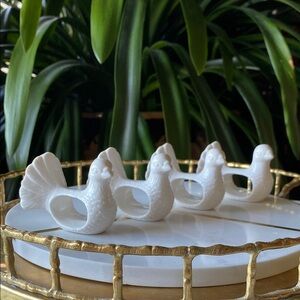 Set of 4 Embossed Bird Napkin Rings - Farmhouse Kitchen + Dining Accent Decor